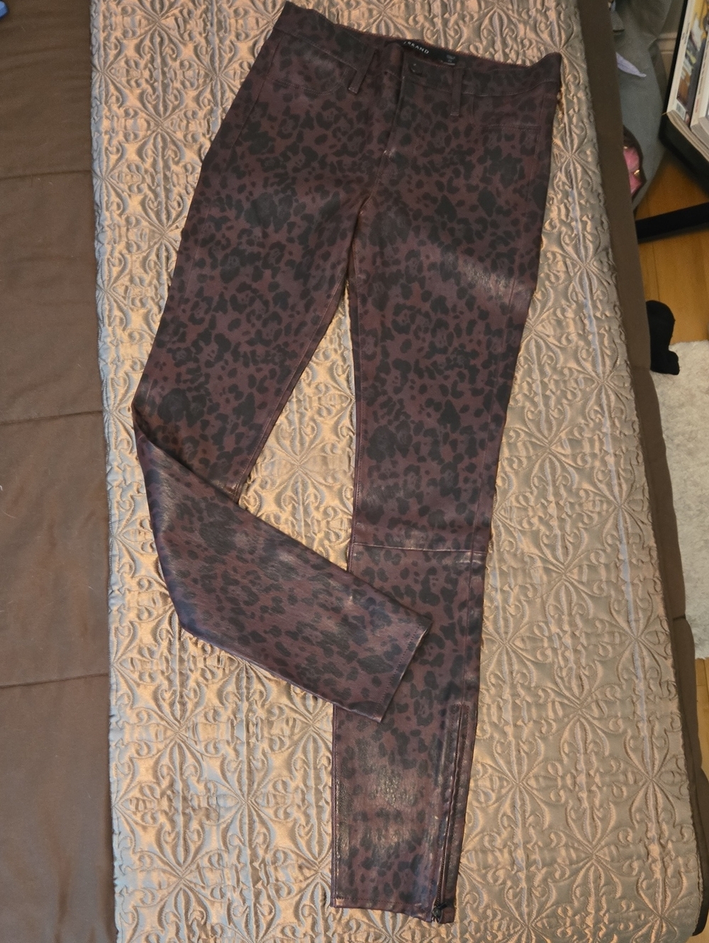 J Brand 100% Dyed Stretch Lamb Leatger Leopard Skinny Pants in Brown and Black